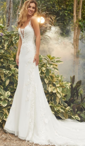 abito semisirena chiffon e pizzo