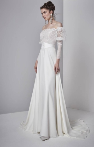 abito gonna in chiffon e corpino in pizzo