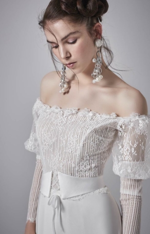 abito gonna in chiffon e corpino in pizzo