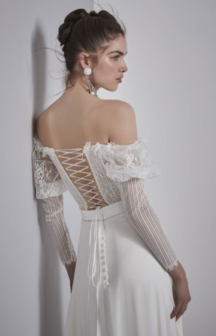 abito gonna in chiffon e corpino in pizzo