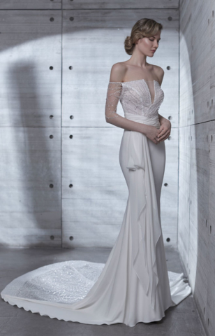 abito in chiffon e pizzo ricamato