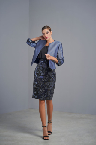 tubino di pizzo e chiffon  giacca in piquet