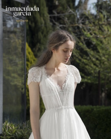 abito da sposa in tulle mano seta e corpino in pizzo chantilly